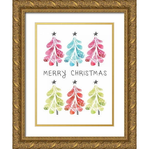 Christmas Trees Gold Ornate Wood Framed Art Print with Double Matting by Berrenson, Sara