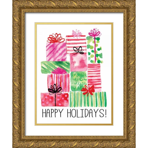 Watercolor Presents Gold Ornate Wood Framed Art Print with Double Matting by Berrenson, Sara