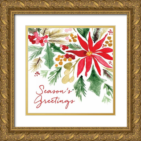 Poinsettia Pine Sq Gold Ornate Wood Framed Art Print with Double Matting by Berrenson, Sara