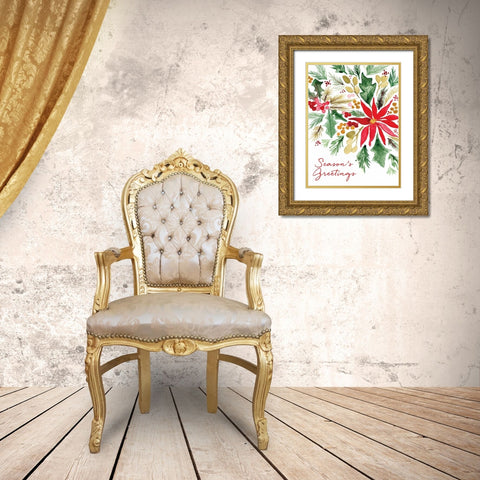 Poinsettia Pine Gold Ornate Wood Framed Art Print with Double Matting by Berrenson, Sara
