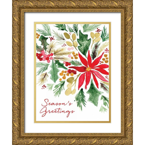 Poinsettia Pine Gold Ornate Wood Framed Art Print with Double Matting by Berrenson, Sara