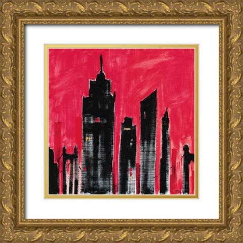 Red Cityscape Gold Ornate Wood Framed Art Print with Double Matting by Brent, Paul