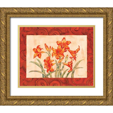 Linen Scroll Tulip Gold Ornate Wood Framed Art Print with Double Matting by Brent, Paul