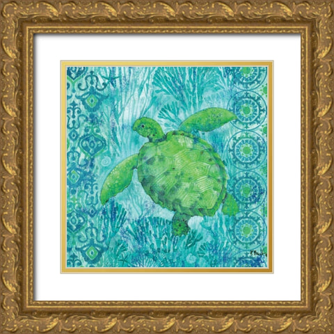 Turtle Batik Sq Gold Ornate Wood Framed Art Print with Double Matting by Brent, Paul