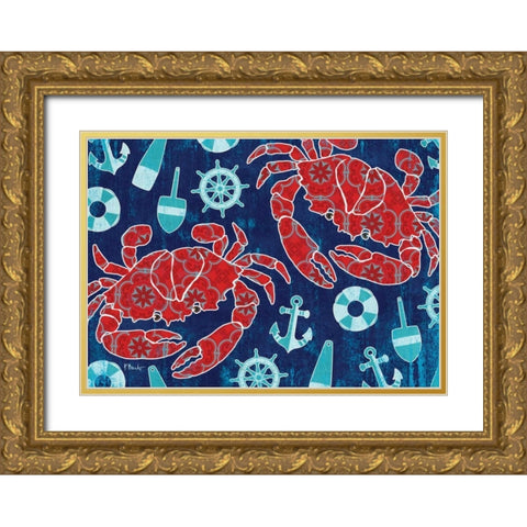 Pattern Crabs Gold Ornate Wood Framed Art Print with Double Matting by Brent, Paul