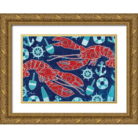 Pattern Lobsters Gold Ornate Wood Framed Art Print with Double Matting by Brent, Paul