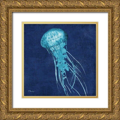 Indigo Jellyfish II Gold Ornate Wood Framed Art Print with Double Matting by Brent, Paul