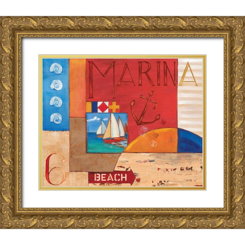 Portofino Collage II Gold Ornate Wood Framed Art Print with Double Matting by Brent, Paul