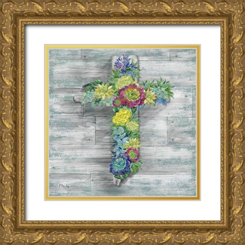 Succulent Cross Gold Ornate Wood Framed Art Print with Double Matting by Brent, Paul