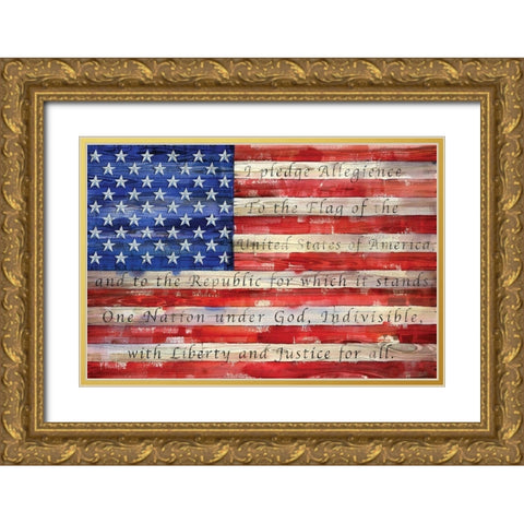 All American Flag I Gold Ornate Wood Framed Art Print with Double Matting by Brent, Paul