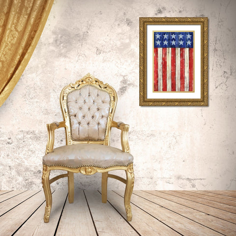 All American Flag II Gold Ornate Wood Framed Art Print with Double Matting by Brent, Paul