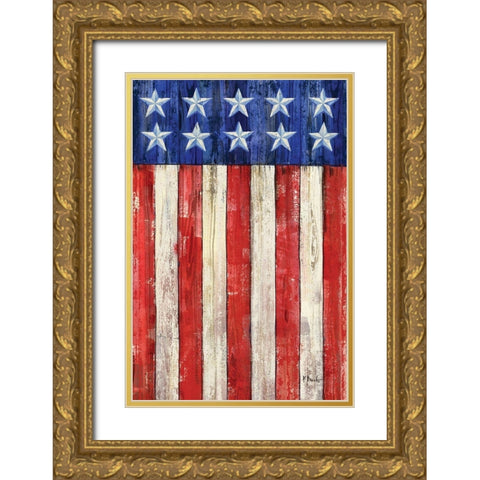 All American Flag II Gold Ornate Wood Framed Art Print with Double Matting by Brent, Paul