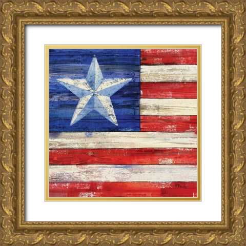 All American Flag III Gold Ornate Wood Framed Art Print with Double Matting by Brent, Paul