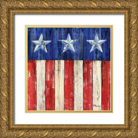 All American Flag IV Gold Ornate Wood Framed Art Print with Double Matting by Brent, Paul