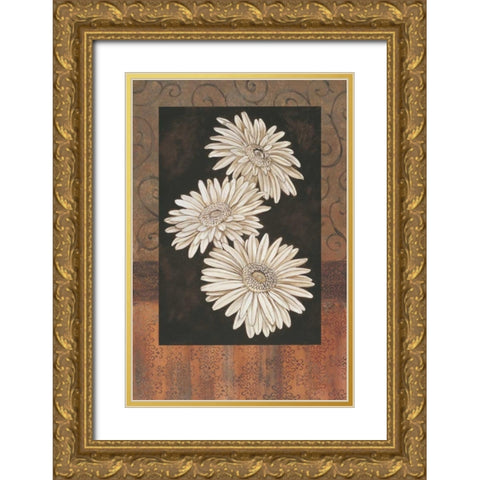 Santorini Daisies Gold Ornate Wood Framed Art Print with Double Matting by Brent, Paul