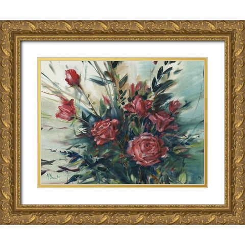 Spray of Roses Gold Ornate Wood Framed Art Print with Double Matting by Brent, Paul