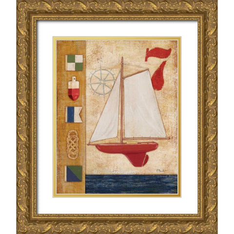 Model Yacht Collage III Gold Ornate Wood Framed Art Print with Double Matting by Brent, Paul