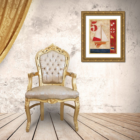 Model Yacht Collage IV Gold Ornate Wood Framed Art Print with Double Matting by Brent, Paul