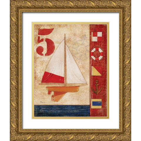 Model Yacht Collage IV Gold Ornate Wood Framed Art Print with Double Matting by Brent, Paul