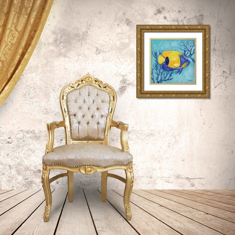 Azure Tropical Fish V Gold Ornate Wood Framed Art Print with Double Matting by Brent, Paul