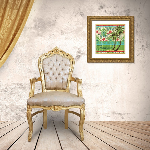 Tropical Ikat Palm II Gold Ornate Wood Framed Art Print with Double Matting by Brent, Paul