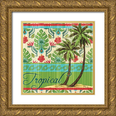Tropical Ikat Palm II Gold Ornate Wood Framed Art Print with Double Matting by Brent, Paul