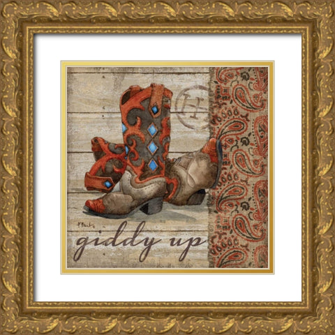Wild West Boots III Gold Ornate Wood Framed Art Print with Double Matting by Brent, Paul