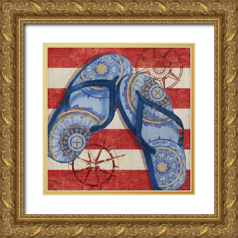 Nautical Flip Flops II Gold Ornate Wood Framed Art Print with Double Matting by Brent, Paul