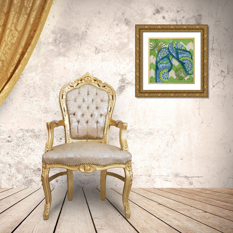 Coastal Flip Flops I Gold Ornate Wood Framed Art Print with Double Matting by Brent, Paul