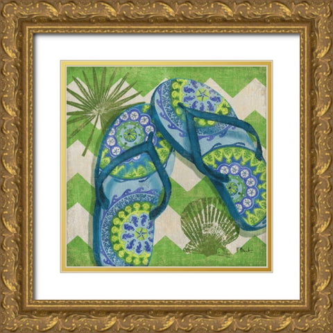 Coastal Flip Flops I Gold Ornate Wood Framed Art Print with Double Matting by Brent, Paul