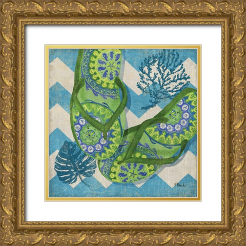Coastal Flip Flops II Gold Ornate Wood Framed Art Print with Double Matting by Brent, Paul