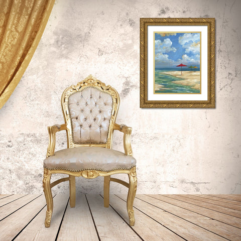 Umbrella Beachscape I Gold Ornate Wood Framed Art Print with Double Matting by Brent, Paul