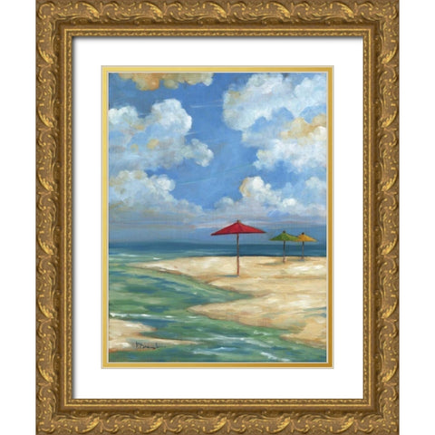 Umbrella Beachscape I Gold Ornate Wood Framed Art Print with Double Matting by Brent, Paul