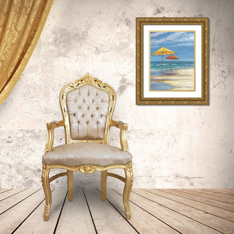Umbrella Beachscape II Gold Ornate Wood Framed Art Print with Double Matting by Brent, Paul