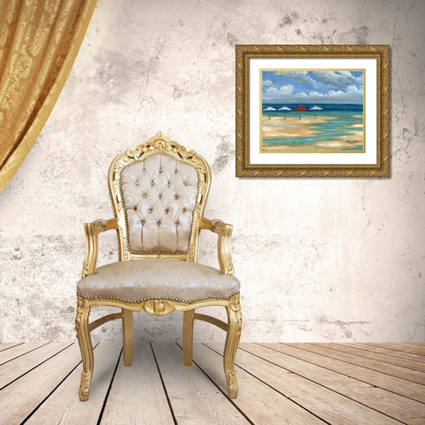 Umbrella Beachscape III Gold Ornate Wood Framed Art Print with Double Matting by Brent, Paul