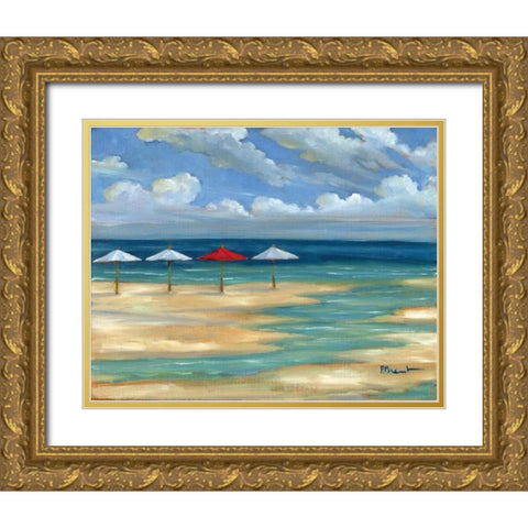 Umbrella Beachscape III Gold Ornate Wood Framed Art Print with Double Matting by Brent, Paul