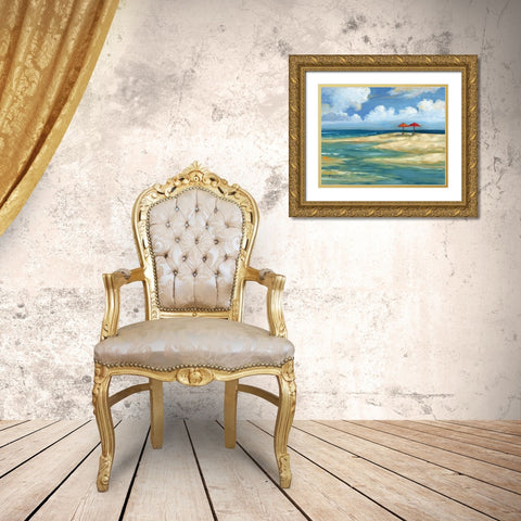 Umbrella Beachscape IV Gold Ornate Wood Framed Art Print with Double Matting by Brent, Paul
