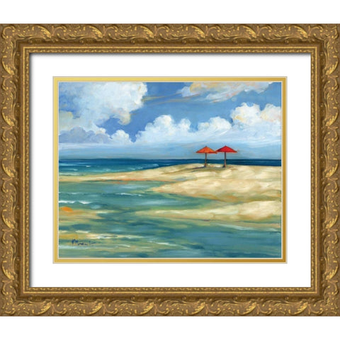 Umbrella Beachscape IV Gold Ornate Wood Framed Art Print with Double Matting by Brent, Paul