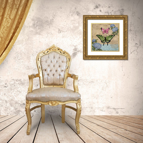Burlap Butterflies I Gold Ornate Wood Framed Art Print with Double Matting by Brent, Paul