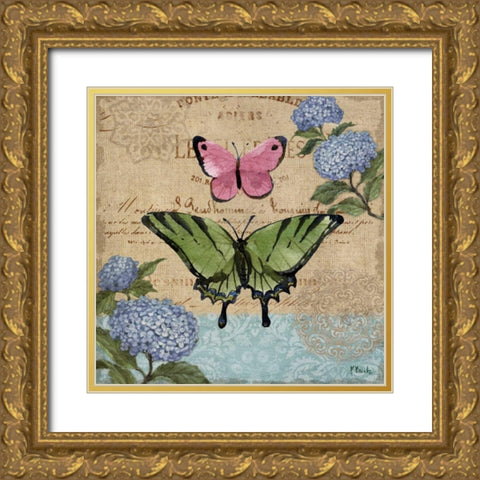 Burlap Butterflies I Gold Ornate Wood Framed Art Print with Double Matting by Brent, Paul