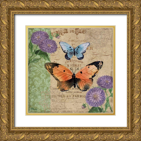 Burlap Butterflies II Gold Ornate Wood Framed Art Print with Double Matting by Brent, Paul