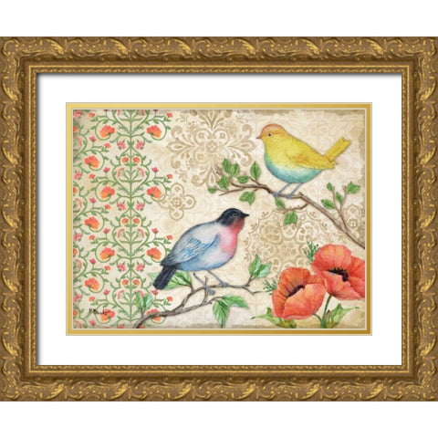 Blossoming Birds I Gold Ornate Wood Framed Art Print with Double Matting by Brent, Paul