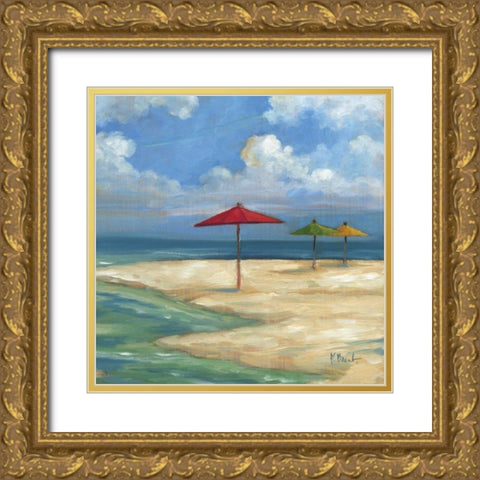 Umbrella Beachscape Sq. I Gold Ornate Wood Framed Art Print with Double Matting by Brent, Paul