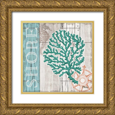 Coral Azul III Gold Ornate Wood Framed Art Print with Double Matting by Brent, Paul