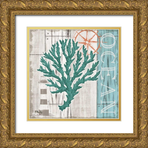 Coral Azul IV Gold Ornate Wood Framed Art Print with Double Matting by Brent, Paul