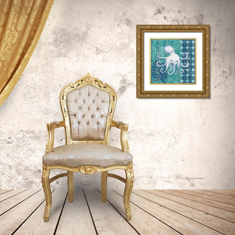 Indigo Sea IX Gold Ornate Wood Framed Art Print with Double Matting by Brent, Paul