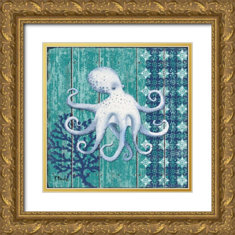 Indigo Sea IX Gold Ornate Wood Framed Art Print with Double Matting by Brent, Paul