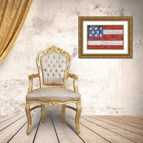 American Flag Gold Ornate Wood Framed Art Print with Double Matting by Brent, Paul