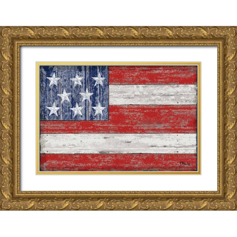 American Flag Gold Ornate Wood Framed Art Print with Double Matting by Brent, Paul