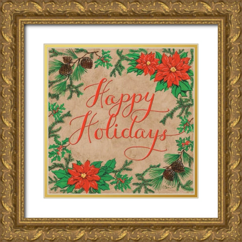 Happy Holidays Gold Ornate Wood Framed Art Print with Double Matting by Brent, Paul